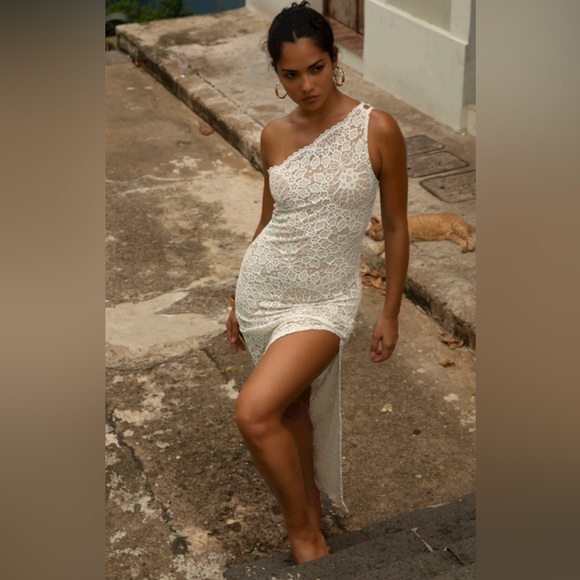 Nightcap Free People “Lotus” Black Tan Lace One-Shoulder Maxi Dress Gown XS S L - Picture 6 of 9